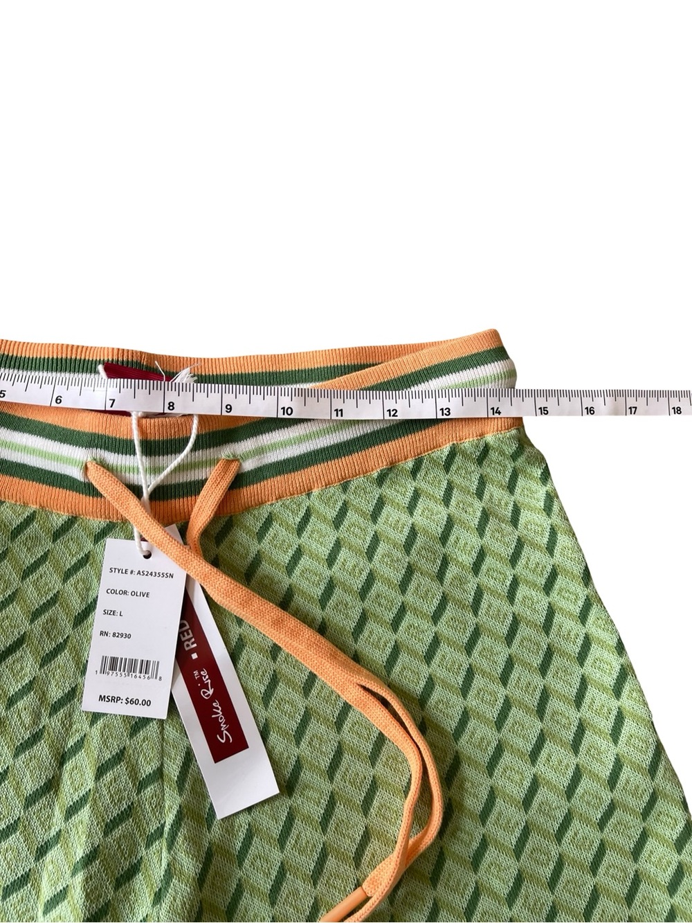 Smoke Rise RED Maison Knit Jacquard Shorts Olive Green & Peach - Size - Picture 5 of 6